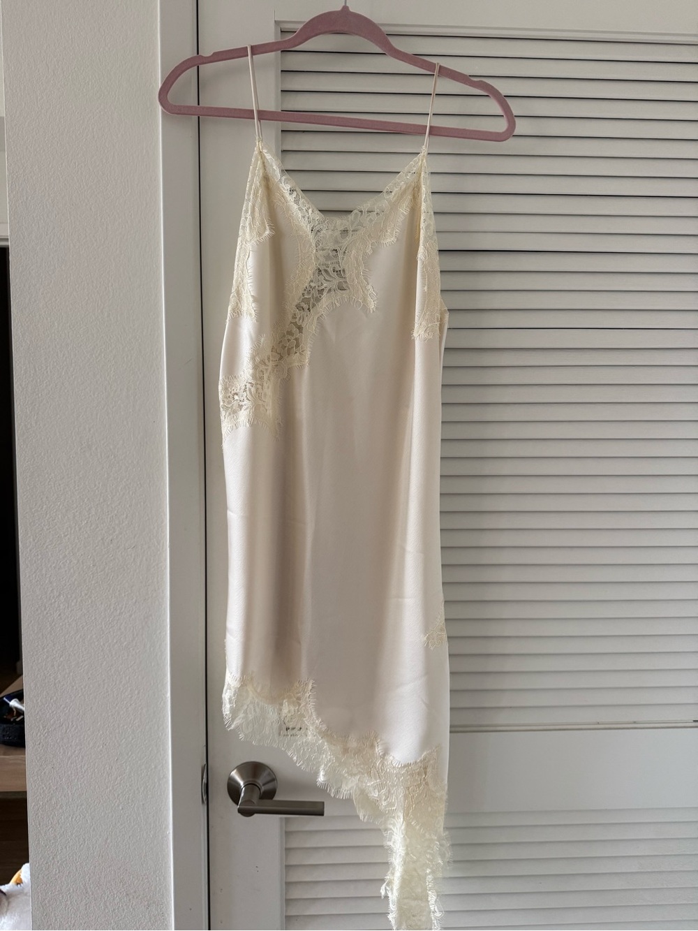 Zara Cream Asymmetrical Slip Dress with Lace Trim